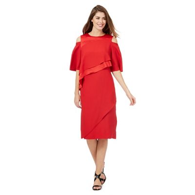 Principles by Ben de Lisi Red layered waist cold shoulder dress